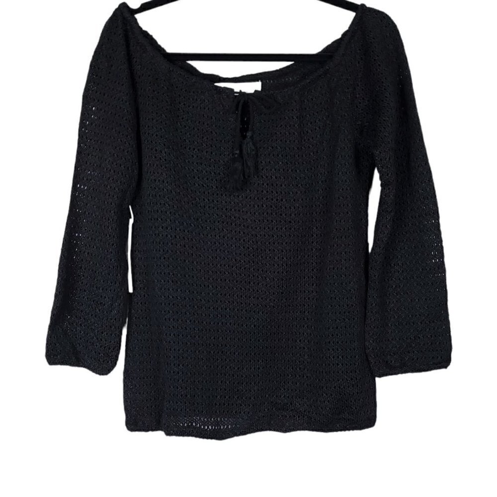 Callahan Crochet Knit Boho Revolve Black Top Cover Up